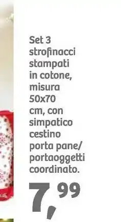 In'S Mercato Set 3 strofinacci stampati in cotone, misura 50x70 cm, con simpatico cestino porta pane/ portaoggetti coordinato offerta