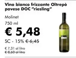 NaturaSì Vino bianco frizzante oltrepò pavese doc "riesling" Molinet offerta