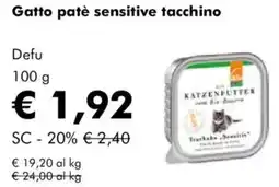 NaturaSì Gatto patè sensitive tacchino Defu offerta