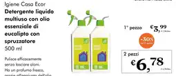 NaturaSì Igiene Casa Ecor Detergente liquido multiuso con olio essenziale di eucalipto con spruzzatore 2 pezzi offerta