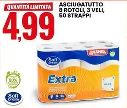 Eurospin Asciugatutto 8 rotoli, 3 veli, 50 strappi Soft Dream offerta