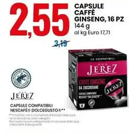 Eurospin Capsule caffè ginseng, 16 pz JEREX offerta