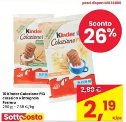 Eurospar 10 Kinder Colazione Più classica o integrale Ferrero offerta