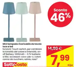 Eurospar Mini lampada ricaricabile da tavolo luce a led offerta