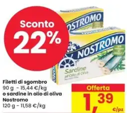 Eurospar Filetti di sgombro o sardine in olio di oliva Nostromo offerta