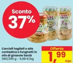 Eurospar Carciofi tagliati o alla contadina o funghetti in olio di girasole Saclà offerta