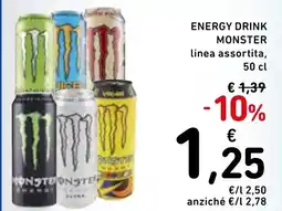 Spazio Conad Energy drink monster linea assortita, offerta