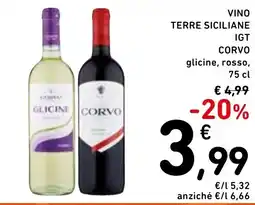Spazio Conad Vino terre siciliane igt corvo glicine, rosso, offerta