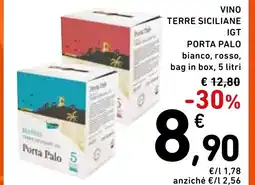 Spazio Conad Vino terre siciliane igt porta palo bianco, rosso, bag in box, offerta