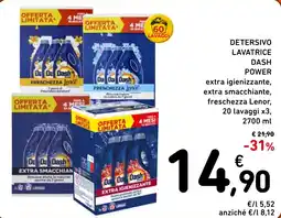 Spazio Conad Detersivo lavatrice dash power extra igienizzante, extra smacchiante, freschezza lenor, 20 lavaggi x3, offerta