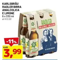 DPiù Karlsbräu radler birra analcolica e limone offerta