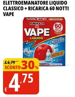 Tigros Elettroemanatore liquido classico + ricarica 60 notti VAPE offerta