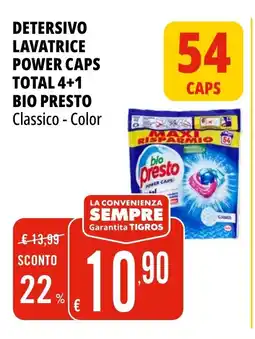 Tigros Detersivo lavatrice power caps total 4+1 BIO PRESTO offerta