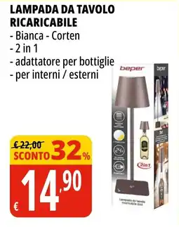Tigros beper Lampada da tavolo ricaricabile offerta
