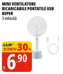 Tigros Mini ventilatore ricaricabile portatile USB BEPER offerta