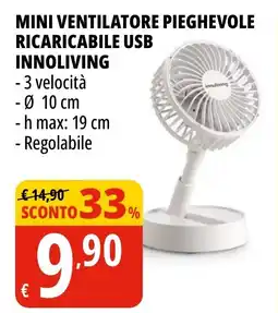 Tigros Mini ventilatore pieghevole ricaricabile USB INNOLIVING offerta