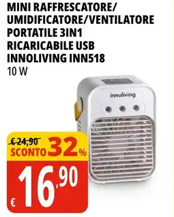 Tigros Mini raffrescatore/ umidificatore/ventilatore portatile 3in1 ricaricabile USB innoliving inn518 10 W offerta