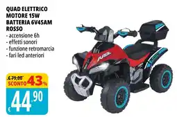 Tigros Quad elettrico motore 15W batteria 6V45AM rosso offerta