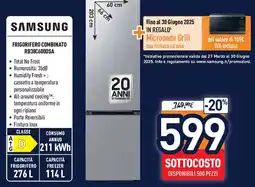 Unieuro Samsung frigorifero combinato RB38C600DSA offerta