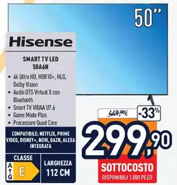 Unieuro Hisense Smart TV LED 50A6N offerta