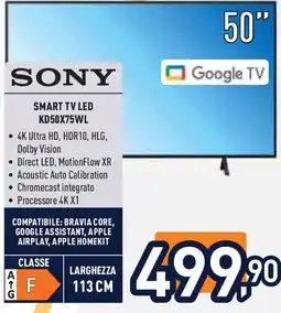 Unieuro SONY Smart TV LED KD50X75WL offerta