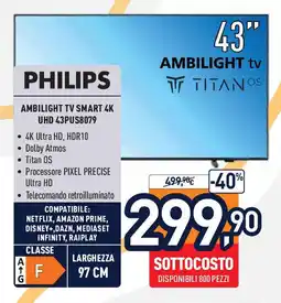 Unieuro PHILIPS Ambilight TV SMART 4K offerta