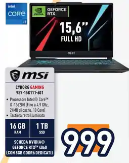 Unieuro msi CYBORG GAMING 957-15K111-601 offerta