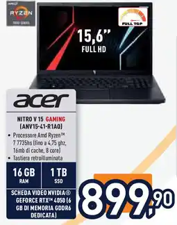 Unieuro acer NITRO V 15 GAMING (ANV15-41-R1AQ) offerta