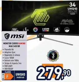 Unieuro msi MONITOR CURVO GAMING MAG 345CQR offerta