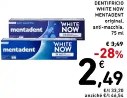 Spazio Conad Dentifricio white now mentadent original, anti-macchia, offerta