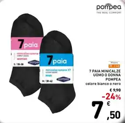 Spazio Conad 7 paia minicalze uomo o donna pompea colore bianco o nero offerta