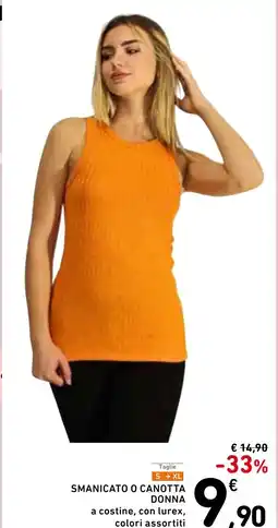 Taglie sxl smanicato o canotta donna a costine, con lurex, colori assortiti
