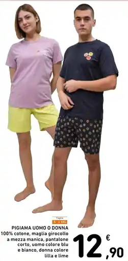 Spazio Conad Pigiama uomo o donna 100% cotone, maglia girocollo a mezza manica, pantalone offerta