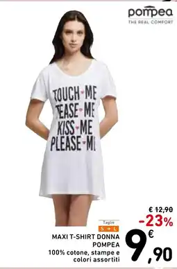 Spazio Conad Maxi t-shirt donna pompea 100% cotone, stampe e colori assortiti offerta