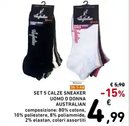 Spazio Conad Misure 3646 set 5 calze sneaker uomo o donna australian offerta