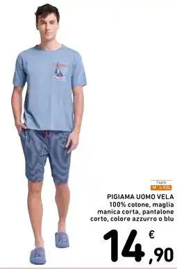 Spazio Conad Pigiama uomo vela 100% cotone, maglia manica corta, pantalone corto, colore azzurro o blu offerta