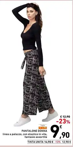 Spazio Conad Taglie s xl pantalone donna linea a palazzo, con elastico in vita, fantasie assortite offerta