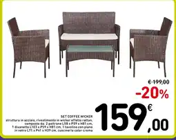 Set coffee wicker struttura in acciaio, rivestimento in wicker effetto rattan,