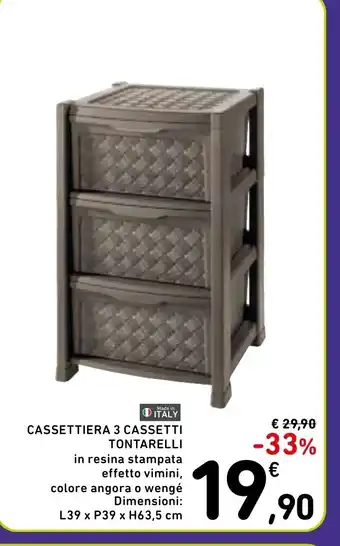 Spazio Conad Cassettiera 3 cassetti tontarelli offerta