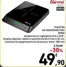 Spazio Conad Girmi piastra ad induzione pi04 girmi temperatura regolabile fino a 240°, display digitale, offerta