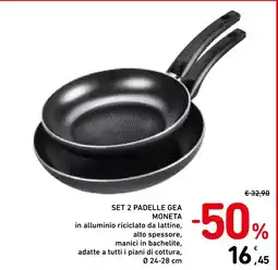 Spazio Conad Set 2 padelle gea moneta in alluminio riciclato da lattine, alto spessore, offerta