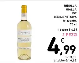 Spazio Conad Ribolla gialla igt tenimenti civa frizzante, offerta