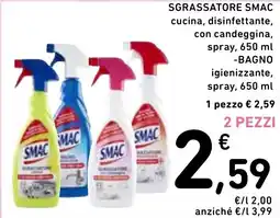 Spazio Conad Sgrassatore smac cucina, disinfettante, con candeggina, spray, -bagno igienizzante, con candeggina, offerta