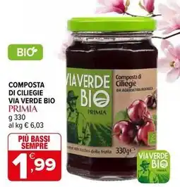 Iperal Composta di ciliegie via verde bio PRIMIA offerta