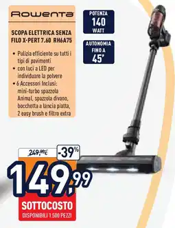 Unieuro Rowenta scopa elettrica senza filo x-pert 7.60 RH6A75 offerta