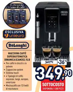 Unieuro Delonghi macchina caffè superautomatica dinamica ECAM353.15.B offerta