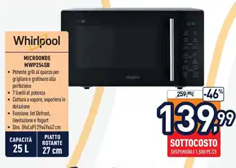 Unieuro Whirlpool microonde MWP254SB offerta