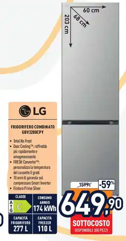 Unieuro LG Frigorifero combinato GBV3200CPY offerta