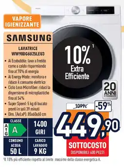Unieuro Samsung lavatrice WW90DG6U25LEU3 offerta