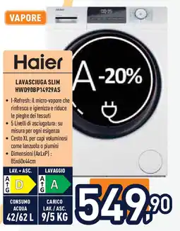 Unieuro Haier lavasciuga slim HWD90BP14929AS offerta